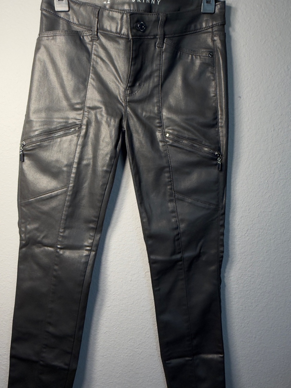 WHBM The Skinny Black Coated Moto Pants Size 2